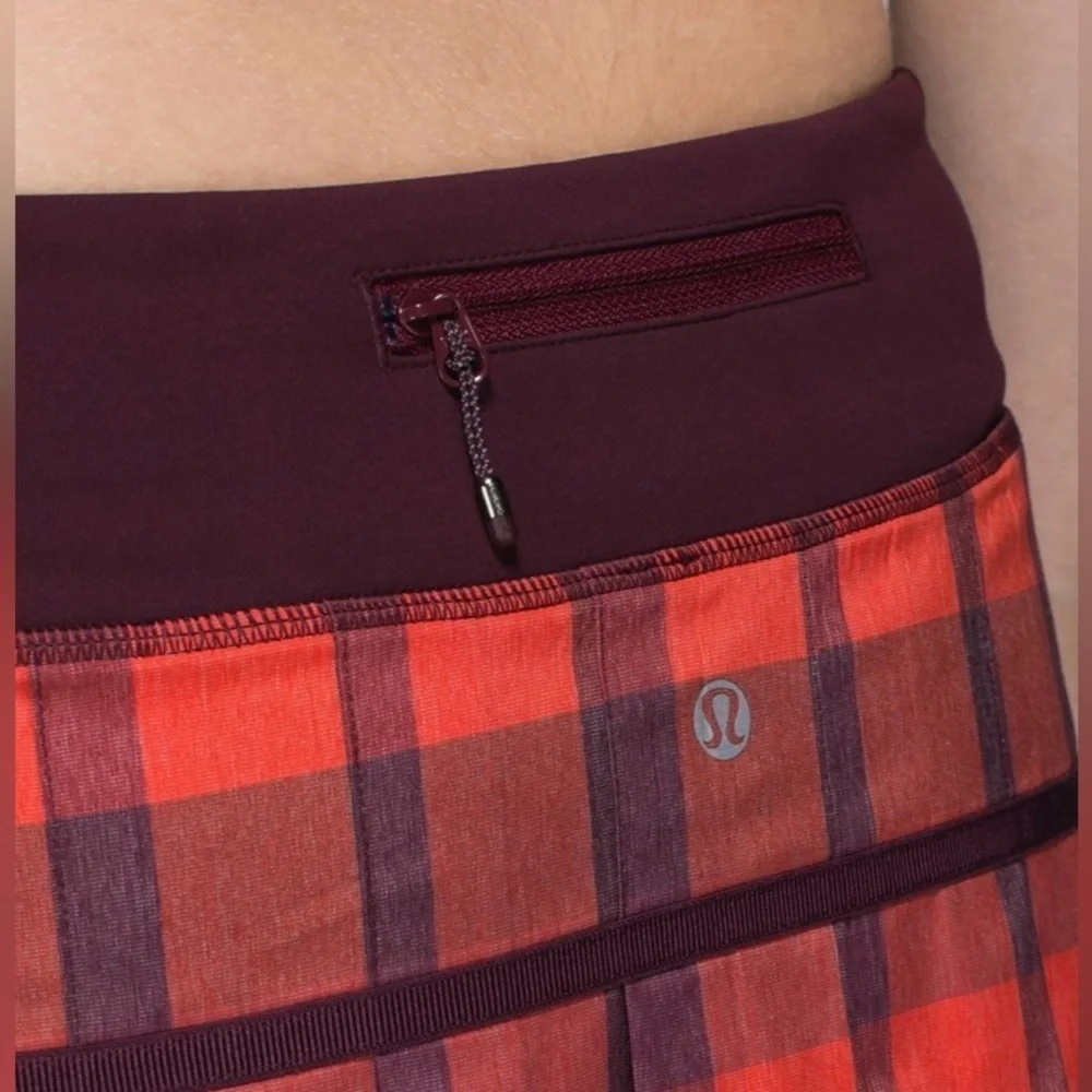 Y2K Lululemon Pace Setter Skirt Yama Check Heathered Flaming Tomato Sz8 Rare